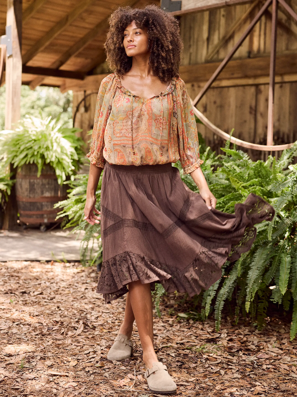 Ruffle Trim Blouse - Gypsy Scarf Multi