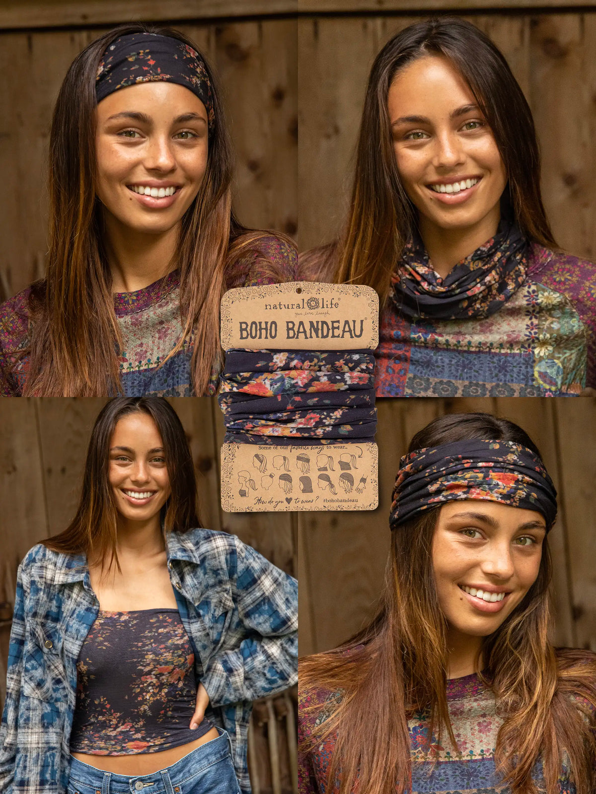 Full Boho Bandeau® Headband - Black Red Bouquets