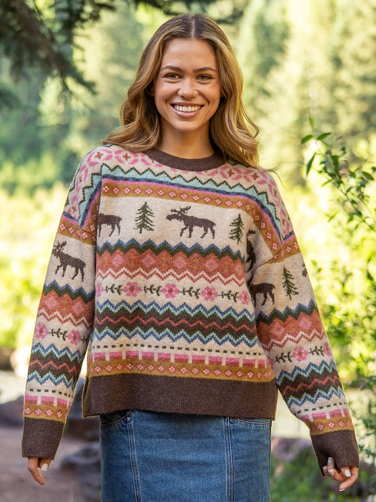 Cozy Cabin Reversible Jacquard Sweater - Moose