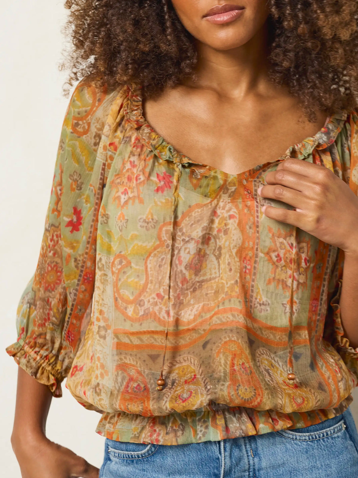 Ruffle Trim Blouse - Gypsy Scarf Multi