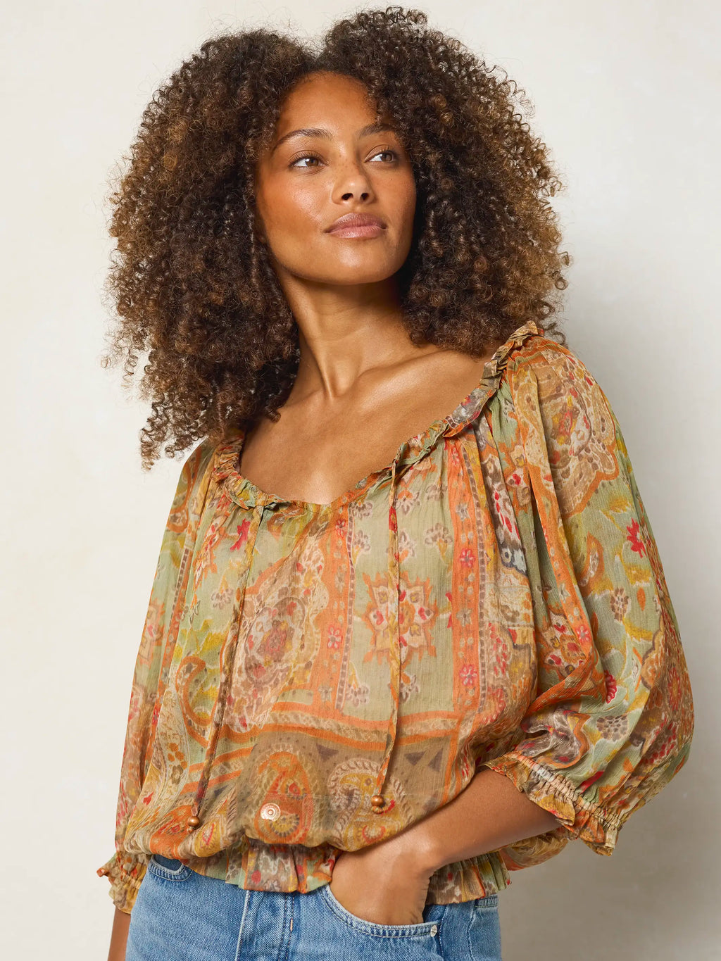 Ruffle Trim Blouse - Gypsy Scarf Multi