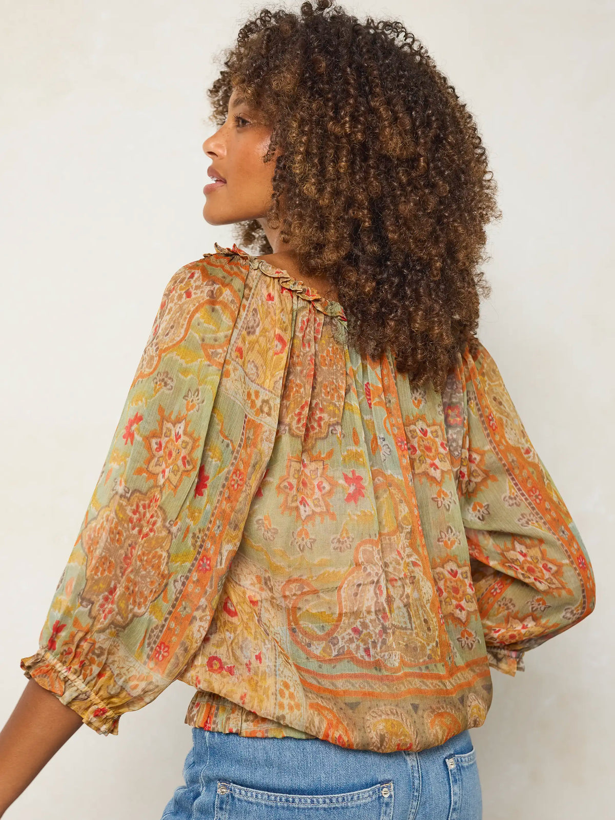 Ruffle Trim Blouse - Gypsy Scarf Multi