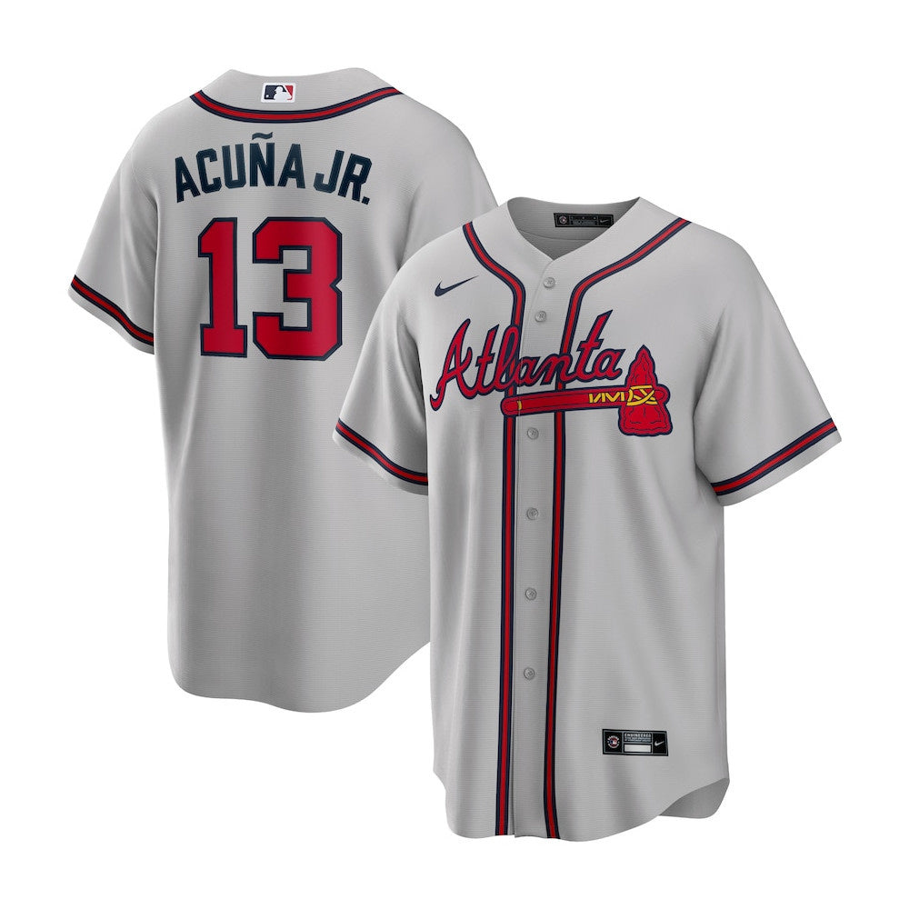 Atlanta Braves Ronald Acuna Jr Away Jersey product image 1, provided for visual reference and product detail review